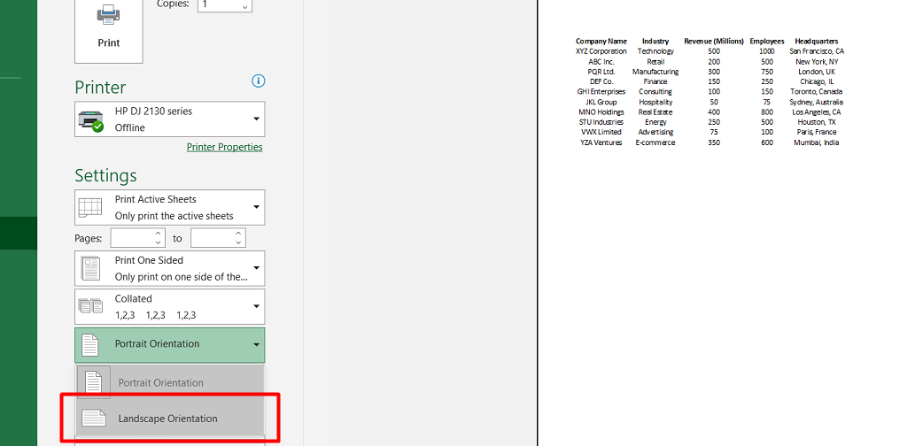 For reports containing visual data such as graphs, charts, or pivot tables, consider changing the page orientation to