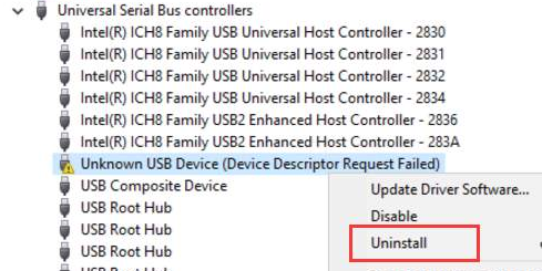 device descriptor request failed