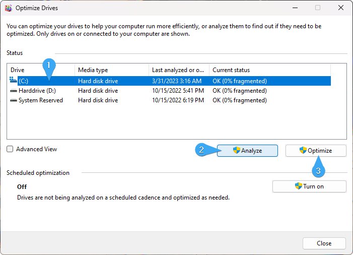 defragment drive