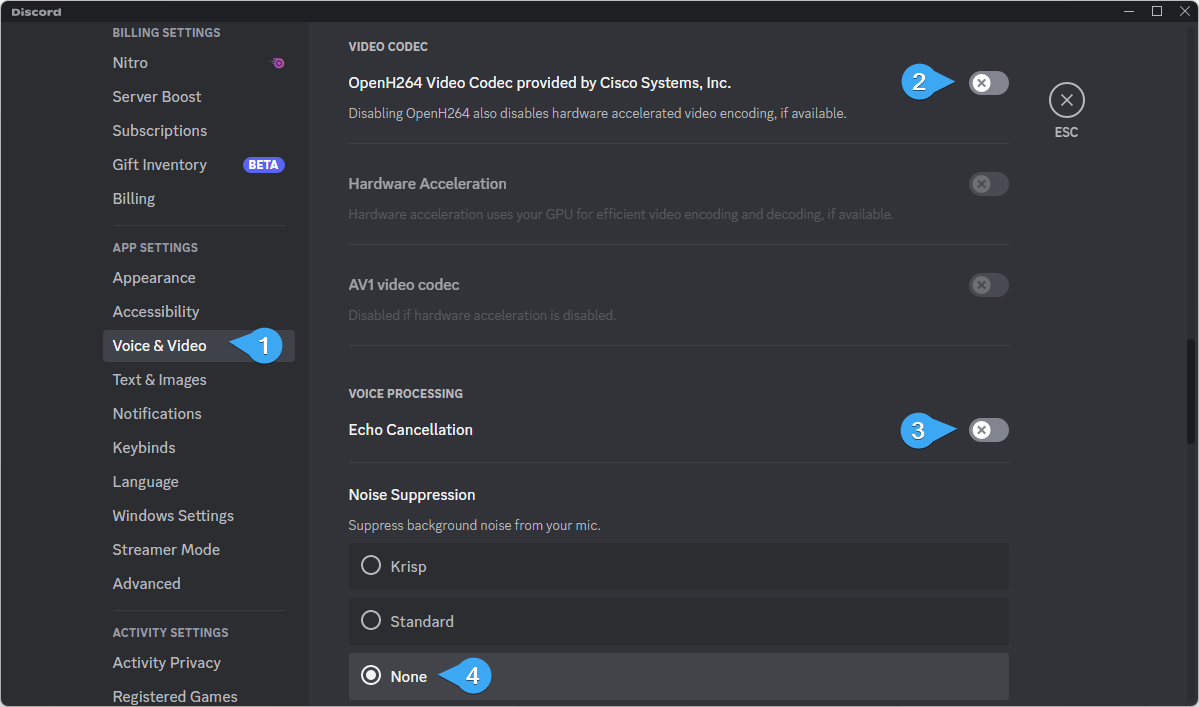 Changing Voice settings in Discord