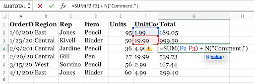 Add comments to formulas