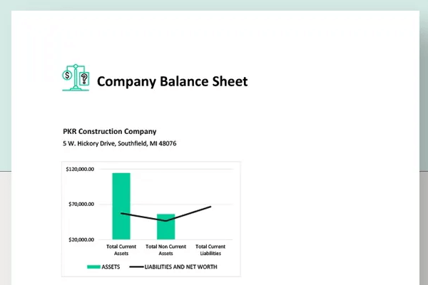 comapny balance sheet template