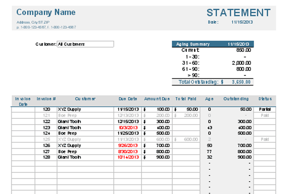 invoice tracking template