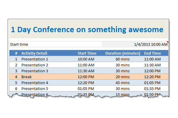 conference and meeting agenda excel template