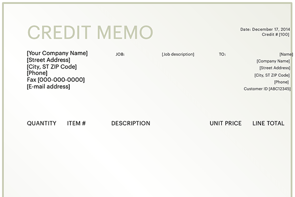 credit memo template