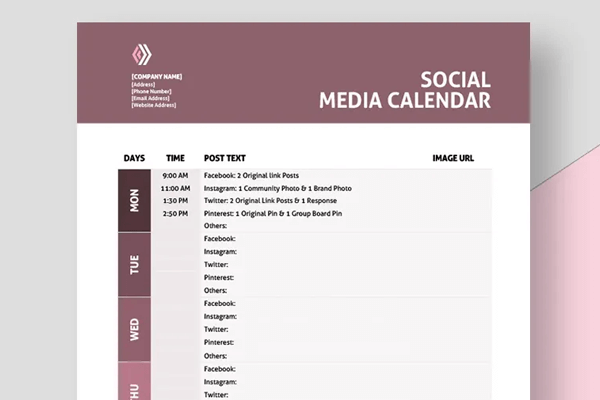 шаблон за календар в социалните медии