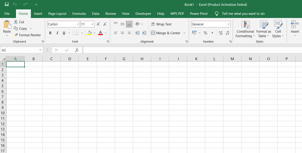 interface d'Excel