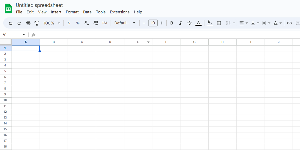 interface de Google Sheets