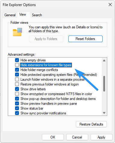 disable hide extensions