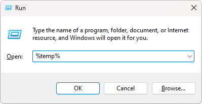 open temp folder in run