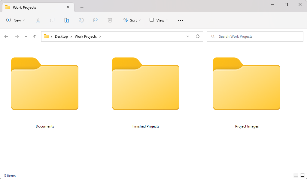 Folders set up for organizing project files in Windows 11