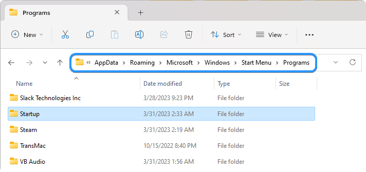 startup folder