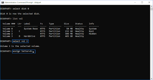 command prompt > Buchstaben zuweisen