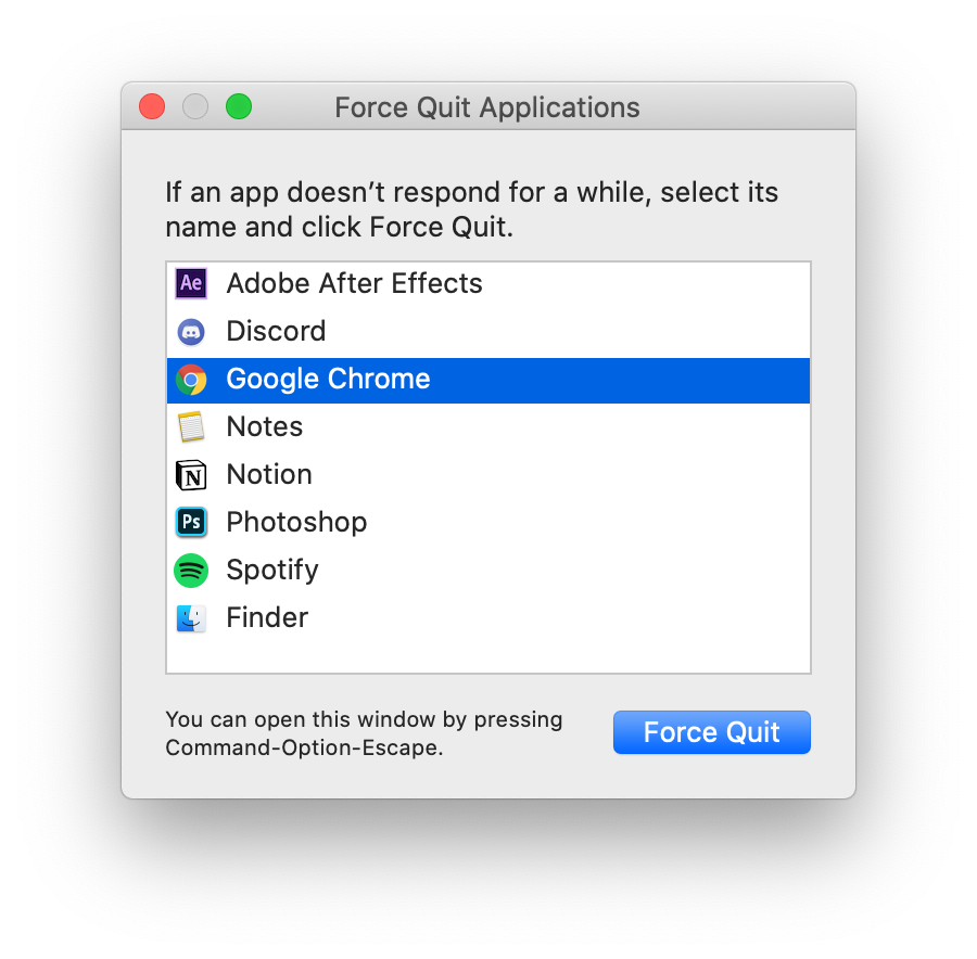 force quit application