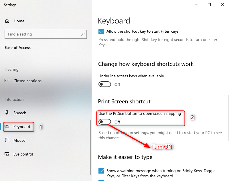 how to turn on print screen in windows 10