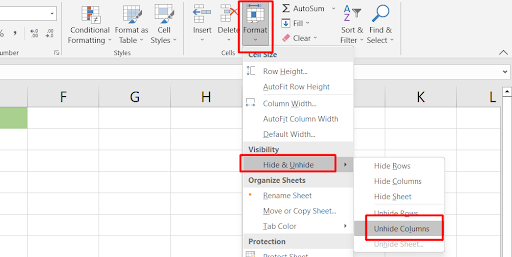 Unhide selected columns in excel