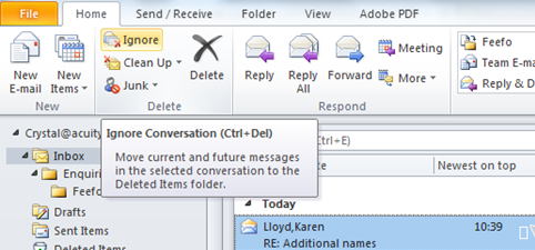 How to ignore conversion in outlook