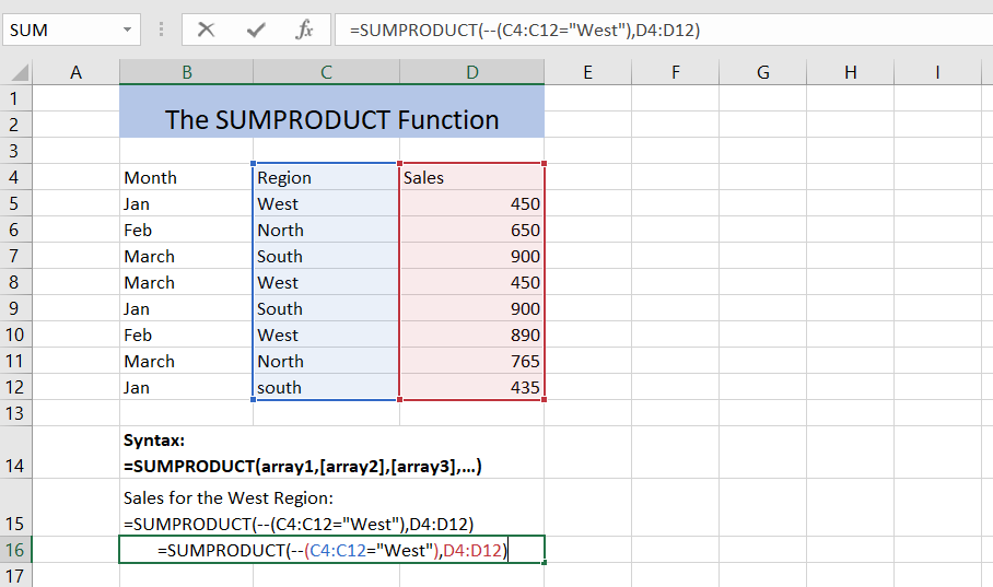 SUMPRODUCT  function
