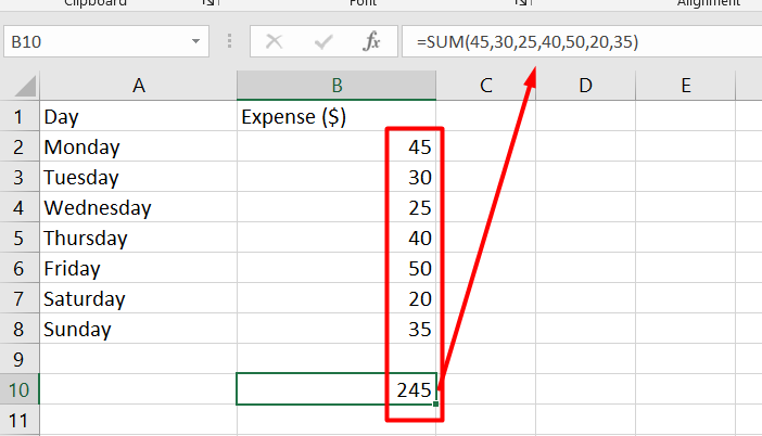 SUM in Excel