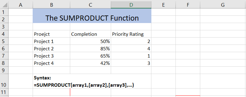 SUMPRODUCT weighted average