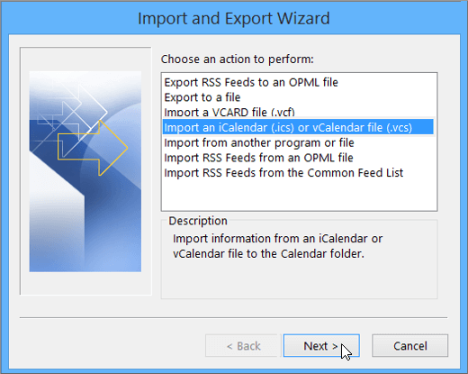 How to Import an iCalendar into outlook