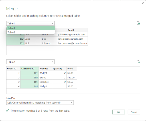 Select the worksheets/tables