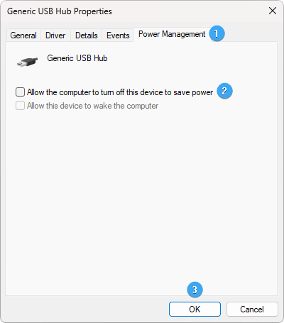 turning off power management for usb device