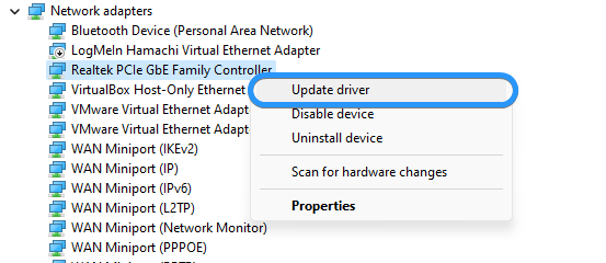 update network adapter driver