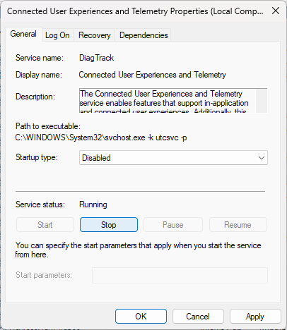 Disable the Connected User Experiences and Telemetry service