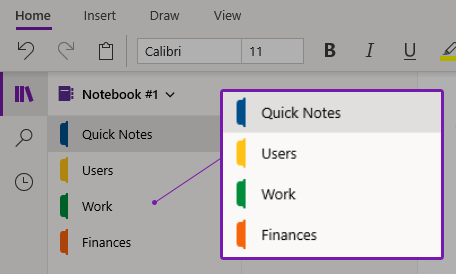 How to use sections in Onenote