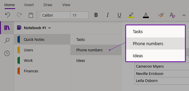 How to use pages in Onenote