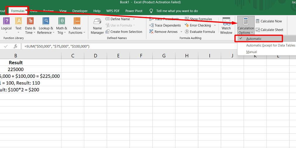 Формулите на Excel не се актуализират