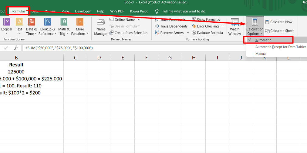 Excel formulas not updating