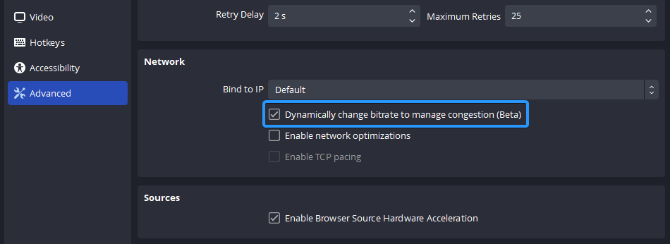 enable dynamic bitrate in obs