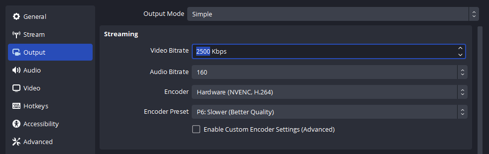 changing bitrate in obs