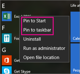 How to pin an application on the taskbar