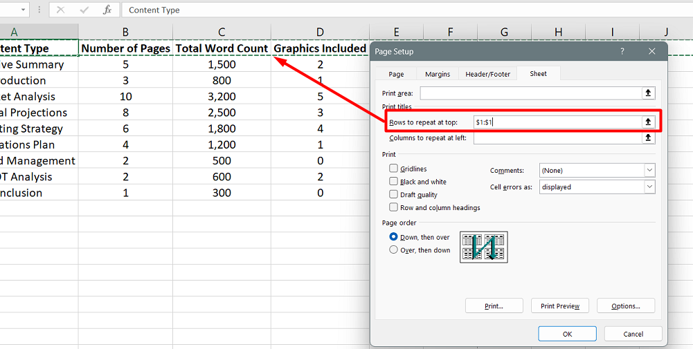 print row or column titles on every page