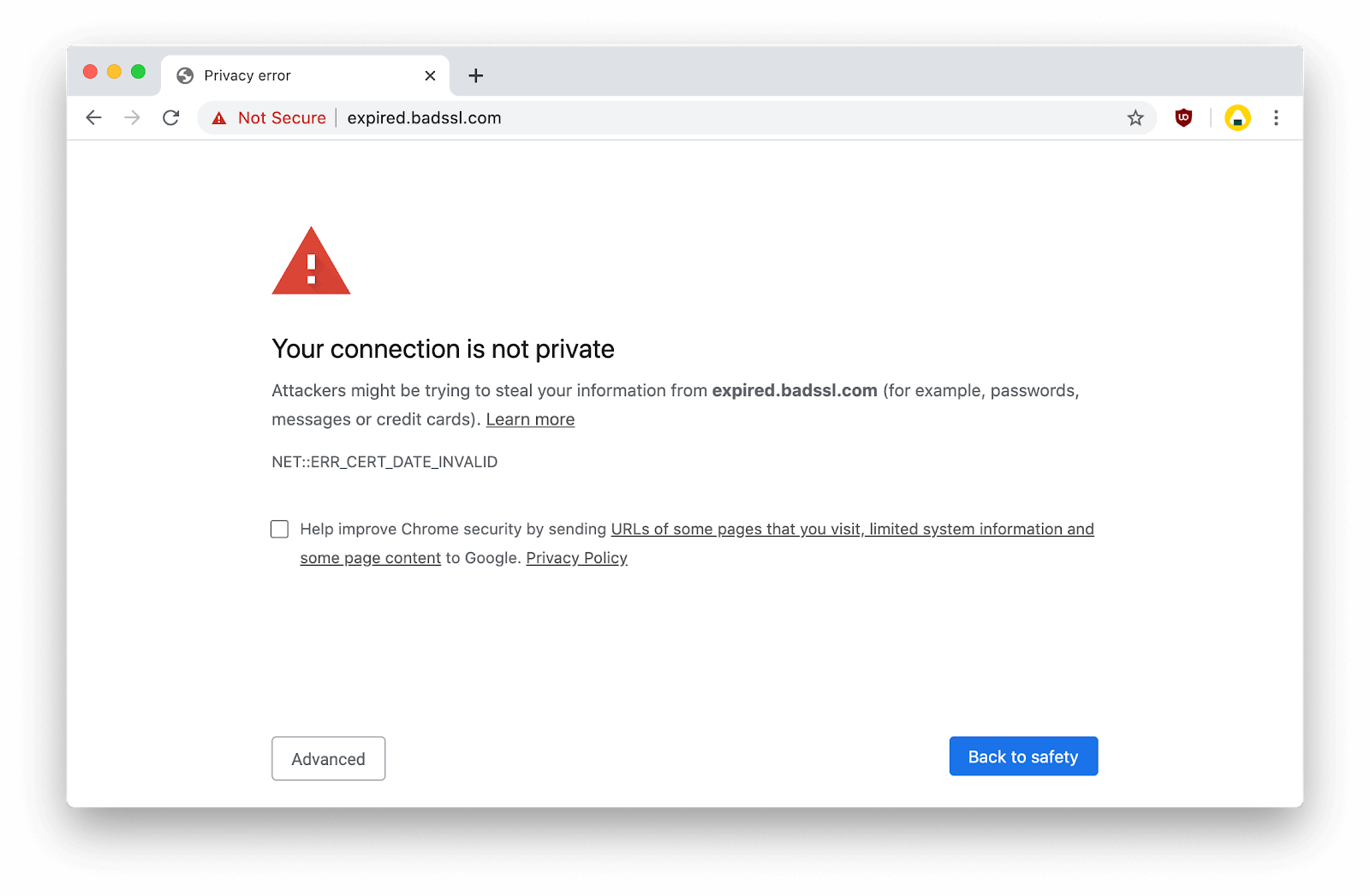 Google chrome privacy error