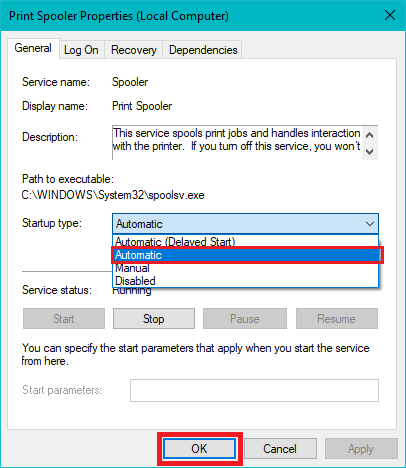 Check if Startup type is set to Automatic