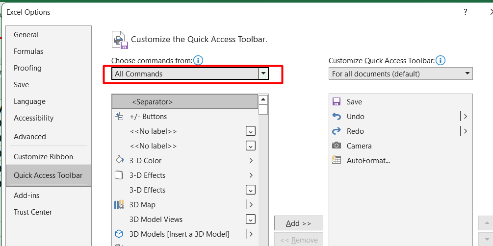 In the Excel Options dialog box, choose either