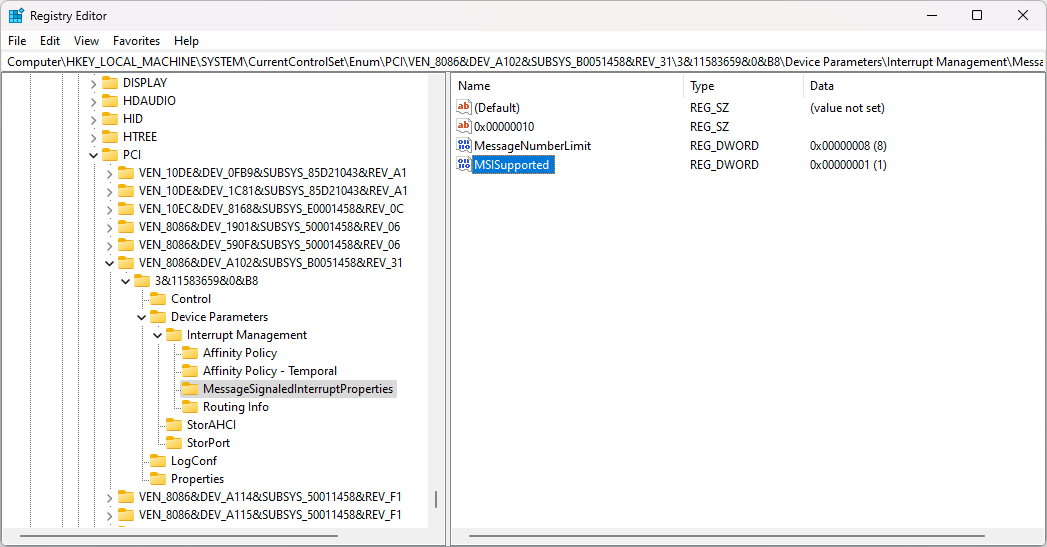 Finding the MSISupported key in Registry Editor