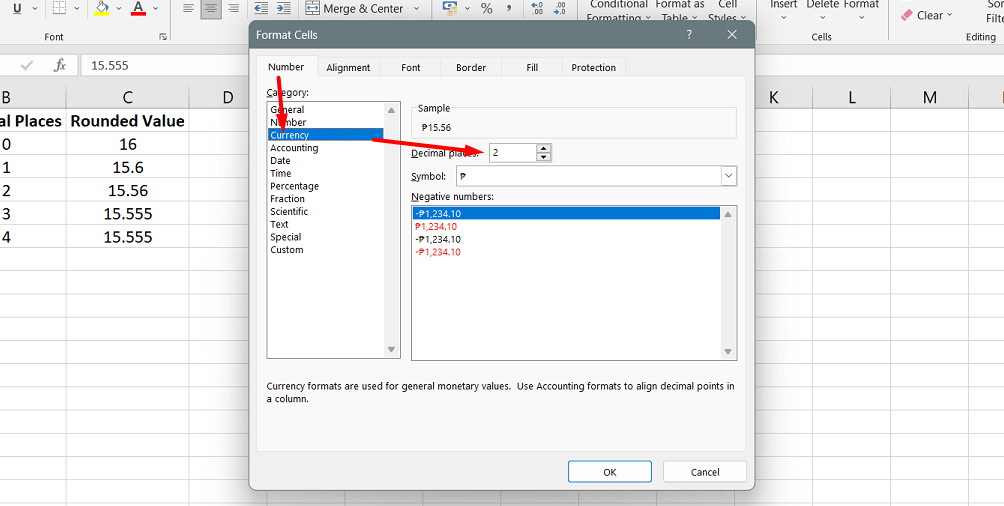 Excel rounding by changing the cell format