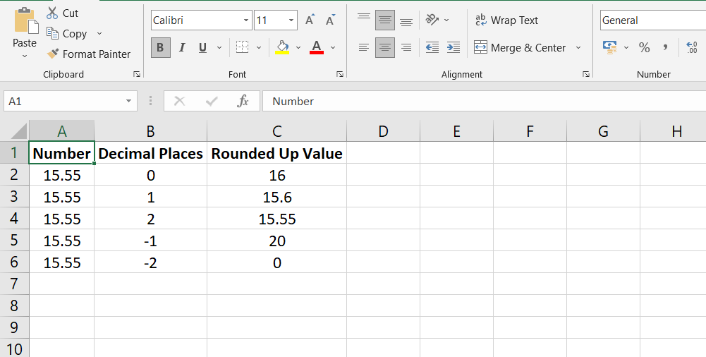 Excel ROUNDUP function