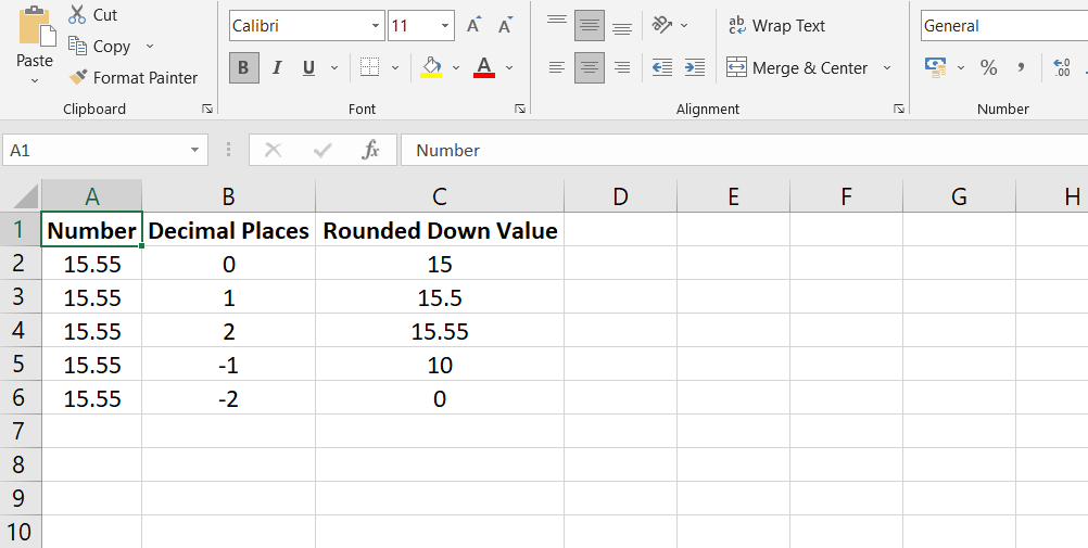 Excel ROUNDDOWN function