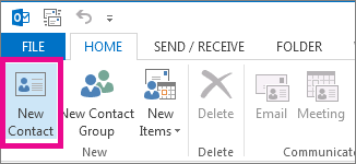 Adding a new contact on outlook 2016