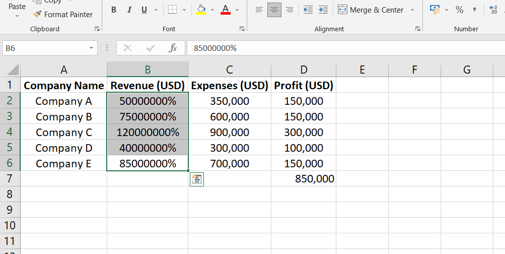 Percentage Format