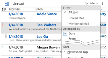 Outlook : tri des e-mails