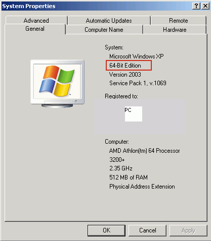 How to check bit version on Windows Xp