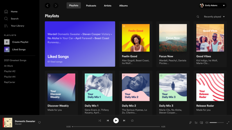 Плейлисти на Spotify, както се виждат в настолното приложение