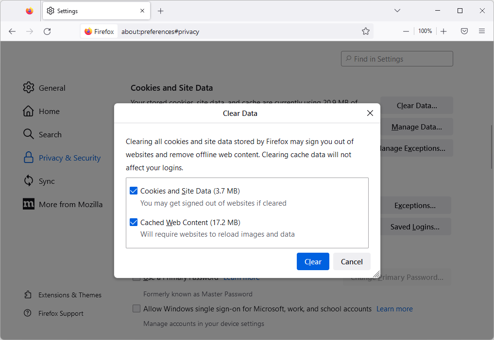 clear all firefox browsing data